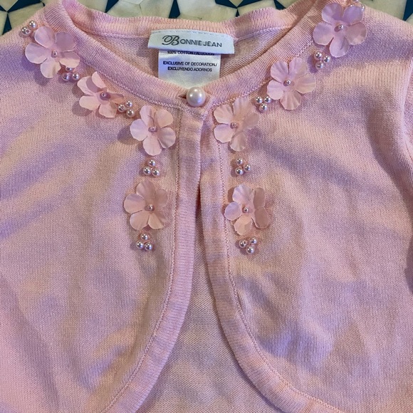 Bonnie Jeans Pink Bolero Cardigan with Flower and Beaded Detailing size 5 - Picture 3 of 4